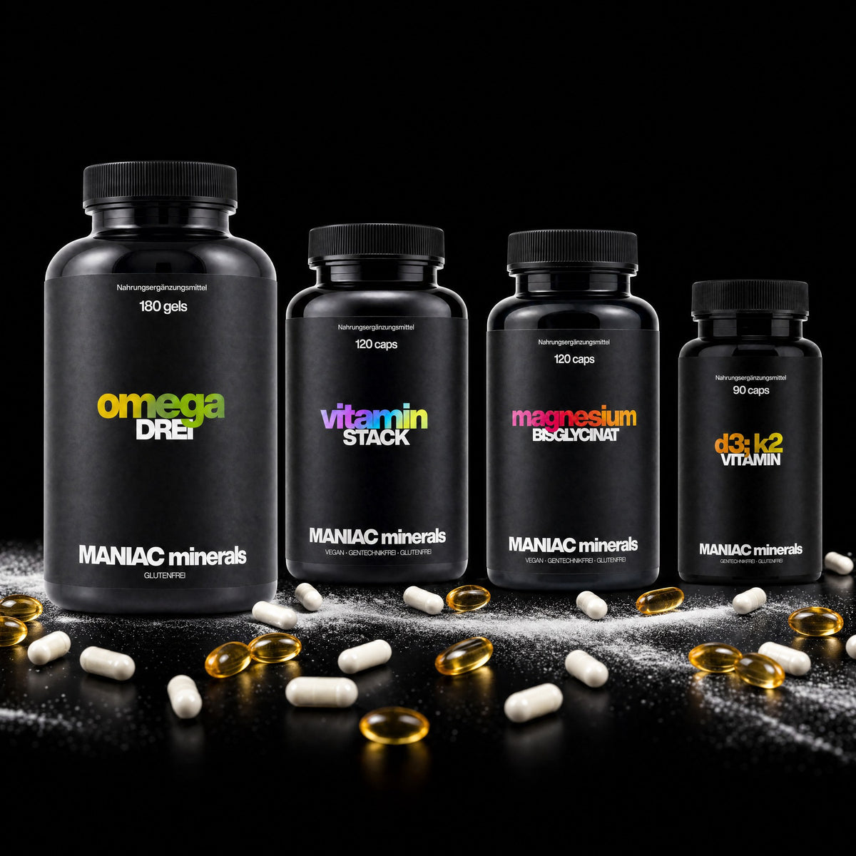 MANIAC Das Fundament mit Omega Drei, Vitamin Stack, Magnesium und Vitamin D3+K2