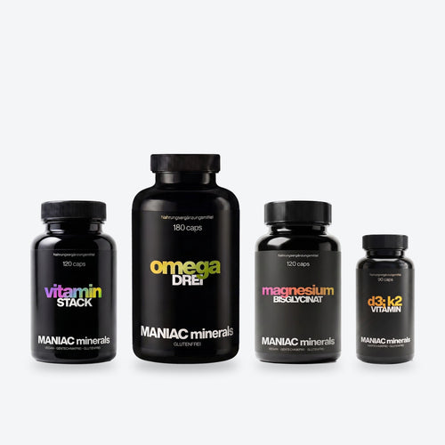 MANIAC Das Fundament Bundle: Omega Drei, Vitamin Stack, Magnesium Bisglycinat und Vitamin D3+K2