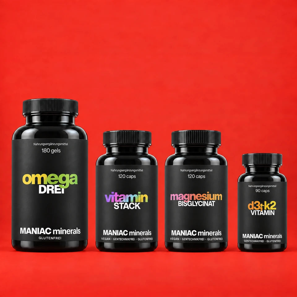 Das Fundament: Omega Drei, Vitamin Stack, Magnesium Bisglycinat und Vitamin D3+K2